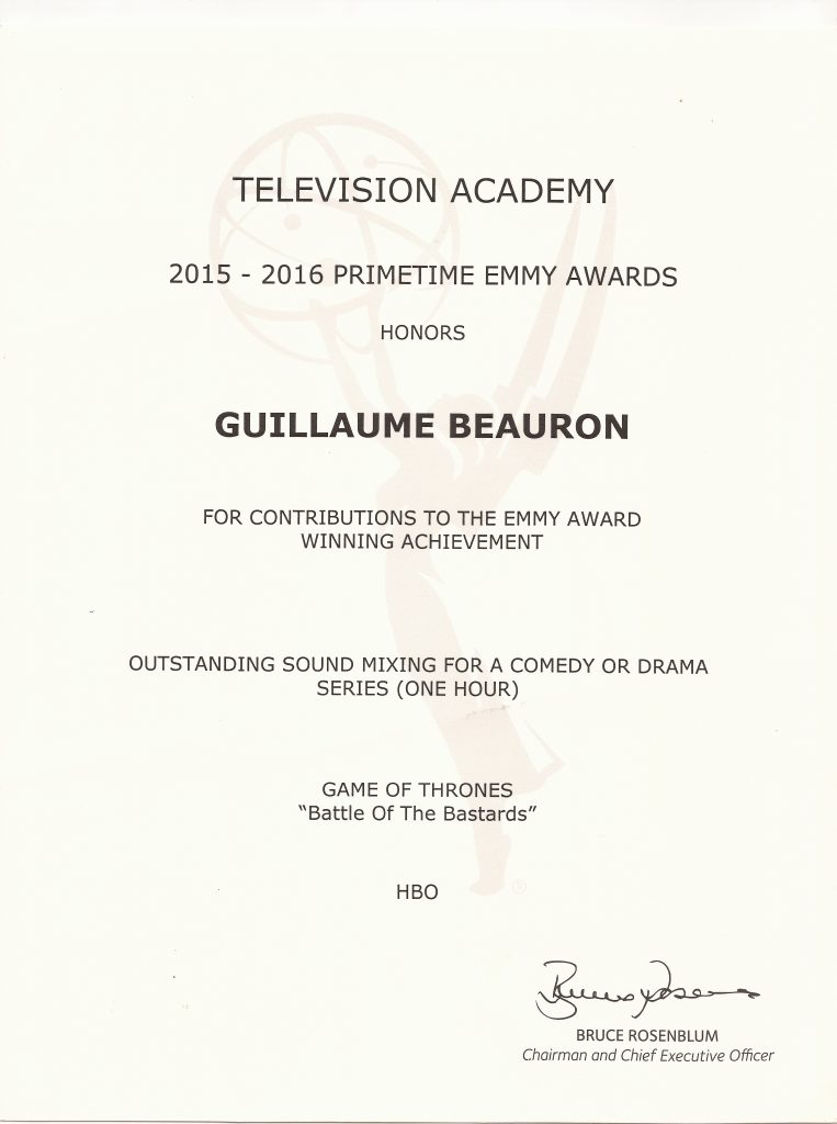 Emmy Awards Guillaume Beauron 2015-2016